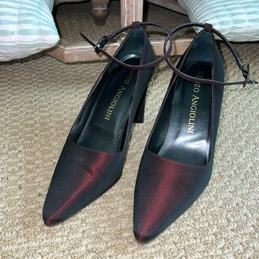Enzo Angiolini Brushed Silk Dark Cherry Ankle Strap Pumps, 6.5M